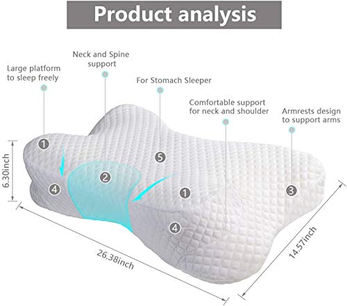 DYD Almohada de espuma viscoelástica, altura regulable, cojín cervical ortopédico HWS para dormir, diseño patentado de apoyo y alivio del dolor cervical