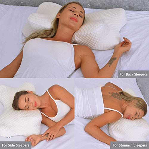 DYD Almohada de espuma viscoelástica, altura regulable, cojín cervical ortopédico HWS para dormir, diseño patentado de apoyo y alivio del dolor cervical