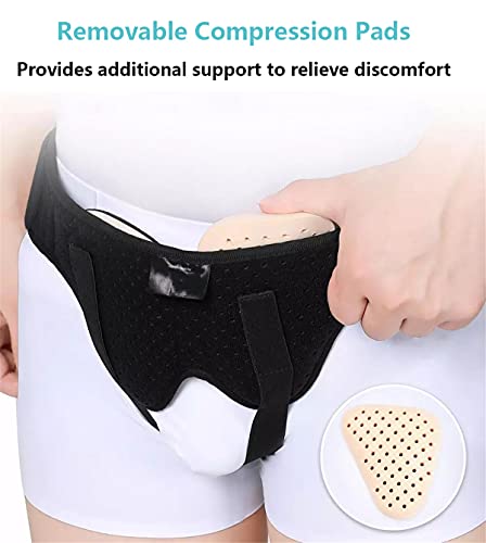 DYHQQ Cinturón de Hernia para Hombres Braguero de Soporte de Hernia para Hernia inguinal o Deportiva Individual/Doble con 2 Almohadillas de compresión extraíbles Material Transpirable,L