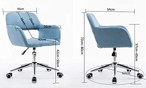 DYR Silla de Oficina de Escritorio giratoria, Silla de computadora Ajustable en Altura Asiento de Tela de Lino con Ruedas de 360 ​​Grados y apoyabrazos, Azul (Azul)