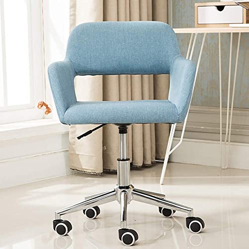 DYR Silla de Oficina de Escritorio giratoria, Silla de computadora Ajustable en Altura Asiento de Tela de Lino con Ruedas de 360 ​​Grados y apoyabrazos, Azul (Azul)