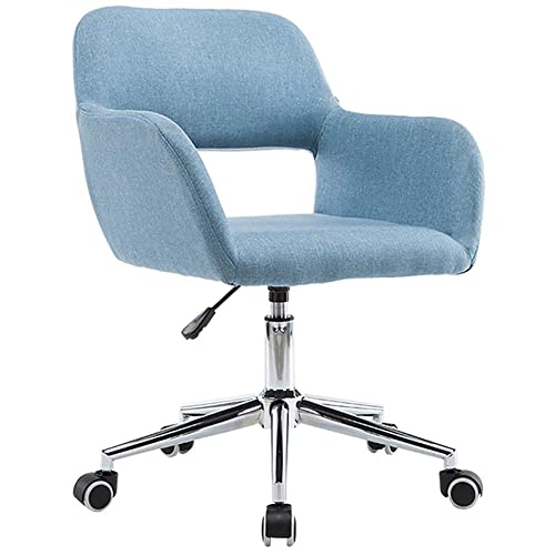 DYR Silla de Oficina de Escritorio giratoria, Silla de computadora Ajustable en Altura Asiento de Tela de Lino con Ruedas de 360 ​​Grados y apoyabrazos, Azul (Azul)