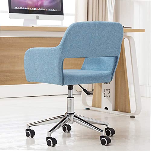 DYR Silla de Oficina de Escritorio giratoria, Silla de computadora Ajustable en Altura Asiento de Tela de Lino con Ruedas de 360 ​​Grados y apoyabrazos, Azul (Azul)