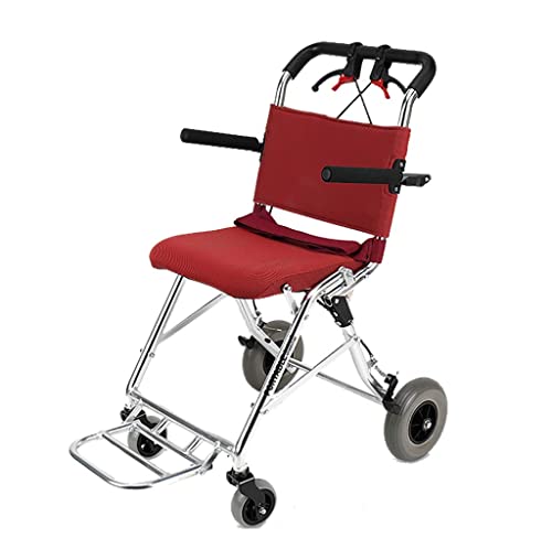 DYR Silla de Ruedas de Viaje Liviana Que se pliega, Carro de aleación de Aluminio con Brazos y Frenos de Mano Ajustables Silla de Ruedas autopropulsada para Personas Mayores con discapacidad (Rojo)