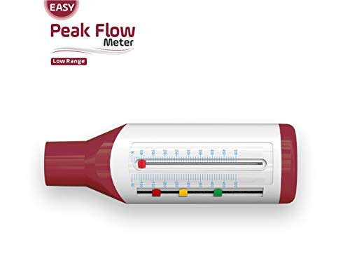 Easy Peak Flow Meter para que el niño controle la función pulmonar | Medidor de flujo espiratorio | Rango bajo para niños | Incluya instrucciones & indicadores codificados por colores