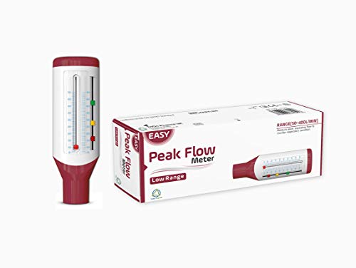 Easy Peak Flow Meter para que el niño controle la función pulmonar | Medidor de flujo espiratorio | Rango bajo para niños | Incluya instrucciones & indicadores codificados por colores