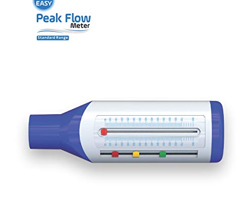 Easy Peak Flow Meter para que un adulto controle la función pulmonar | Medidor de flujo espiratorio | Gama estándar para adultos | Incluya instrucciones - indicadores codificados por colores