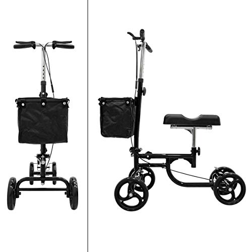 ECD Germany Andador Rodilla Scooter Ayuda para Discapacitados Muletas Alternativa para Pierna Rota Lesiones en el Pie Cirugía de Tobillos Entrenamiento para Recuperación Ajustable con Cesta y Frenos