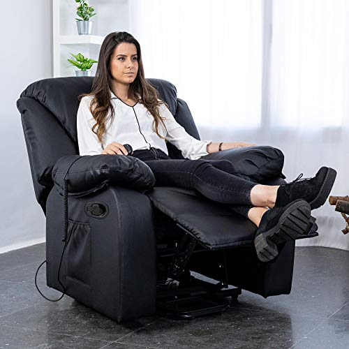 ECODE Sillón de Masaje Relax Monaco, 10 Vibromotores Ondulantes, Reclinación 160º, Función Calor, Programas Auto, Vibro Ondulación, A++, ECO-8590 (Negro)