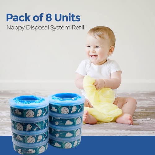 Edibaby, Recambios Compatibles con Tommee Tippee, Pack 8 Uds, Bolsas para Papelera de Pañales de Bebe Twist and Click y Sangenic Tec, Perfumados y con Tratamiento Bactericida