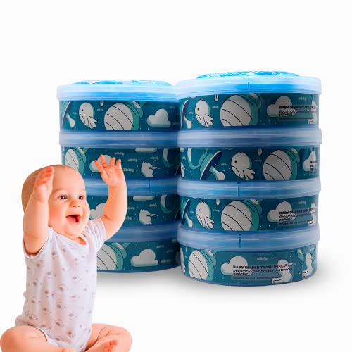 Edibaby, Recambios Compatibles con Tommee Tippee, Pack 8 Uds, Bolsas para Papelera de Pañales de Bebe Twist and Click y Sangenic Tec, Perfumados y con Tratamiento Bactericida