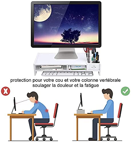 Ejoyous Soporte de Monitor, 2 Niveles Soporte para Monitor de computadora Almacenamiento, Soporte de Impresora portátil Vertical para Oficina, PC, Computadora, Computadora Portátil (Blanco)