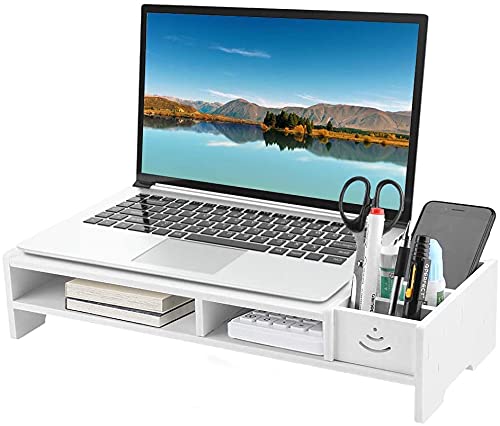 Ejoyous Soporte de Monitor, 2 Niveles Soporte para Monitor de computadora Almacenamiento, Soporte de Impresora portátil Vertical para Oficina, PC, Computadora, Computadora Portátil (Blanco)