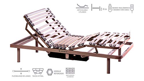 ekamia - Cama Articulada Eléctrica Eris + Colchón Hapi - 135cm x 190cm, Mando con Cable