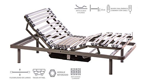 ekamia - Cama Articulada Eléctrica Eris + Colchón Sanitario HR + Barandillas y Patas de 35cm - 105cm x 190cm, Mando con Cable