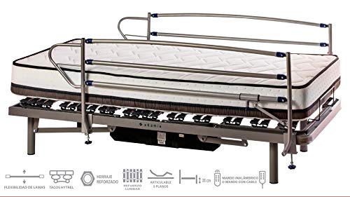 ekamia Cama Articulada Eléctrica Eris con Colchón Delling + Barandillas Medidas 105cm x 190cm - Mando con Cable