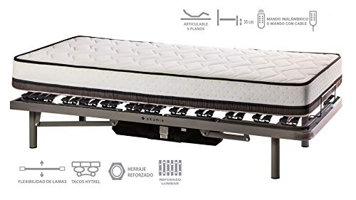 ekamia Cama Articulada Eléctrica Eris con Colchón Delling Medidas 105cm x 190cm - Mando con Cable