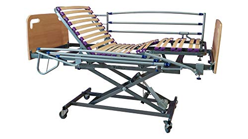 ekamia - Cama Geriátrica Eléctrica con Carro Elevador, Cabecero, Piecero y Barandilla - 105cm x 190cm