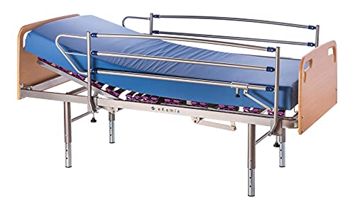 ekamia - Cama Geriátrica Eléctrica con Colchón Sanitario HR, Patas Regulables, Cabecero, Piecero y Barandilla - 105cm x 190cm