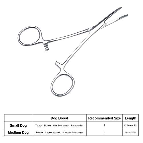 El mosquito del hemostat del acero inoxidable, 4.9inch / 5.5inch perro de la oreja que limpia la abrazadera recta el gato curvó el kit del fórceps de las pinzas del pelo del oído de la extremidad(L)