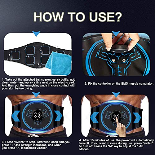 Electroestimulador Muscular Abdominales, Abdominales electroestimulacion USB Recargable ABS Trainer Ajustable EMS Ejercitador del Abdomen/Brazo/Piernas/Cintura para Masculino Femenino