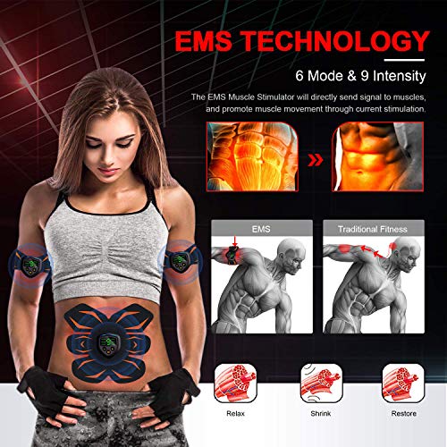 Electroestimulador Muscular, Abdominales Cinturón, Estimulador Muscular Abdominales, Masajeador Eléctrico Cinturón con USB, EMS Ejercitador del Abdomen/Brazo/Piernas/Cintura (Hombre/Mujer)