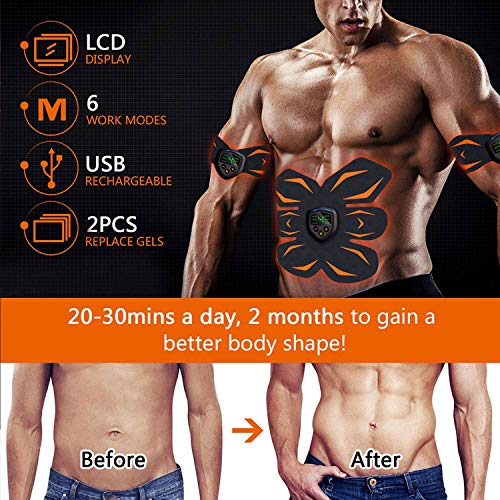 Electroestimulador Muscular Abdominales, Estimulación USB Recargable ABS Trainer para Abdomen/Brazo/Piernas/Cintur