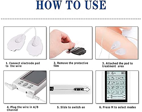 Electroestimulador Muscular de 16 Modos, con función TENS, EMS y Masaje, para aliviar el Dolor Muscular y Fortalecer los músculos, 2 Canales, 20 Niveles de Intensidad, 6 electrodos