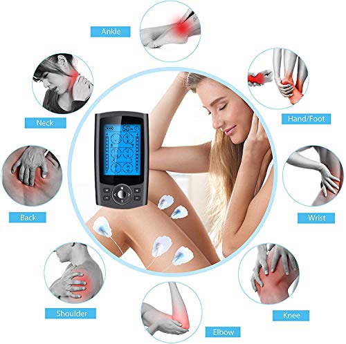 Electroestimulador TENS y electroestimulación muscular Rehabilitación EMS Masajes para el alivio del dolor 24 Programas, para aliviar el dolor muscular y el fortalecimiento muscular, masaje