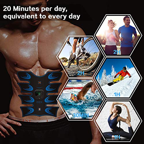 EMS Electroestimulador Muscular Abdominales, Estimulación USB Recargable ABS Trainer para Abdomen/Brazo/Piernas/Cintur (Blue)