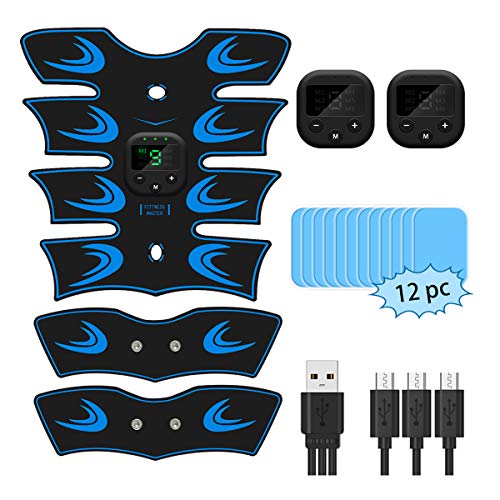 EMS Electroestimulador Muscular Abdominales, Estimulación USB Recargable ABS Trainer para Abdomen/Brazo/Piernas/Cintur (Blue)