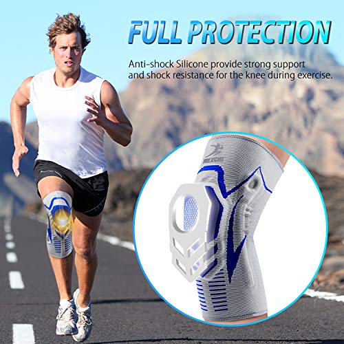 ENONEO Rodillera Ligamentos 2 Piezas Transpirable y Antideslizante Vendaje de Rodilla Hombre y Mujer Rodilleras Deportiva Compresion para Voleibol, Correr, Crossfit, Bicicleta(Azul XL)