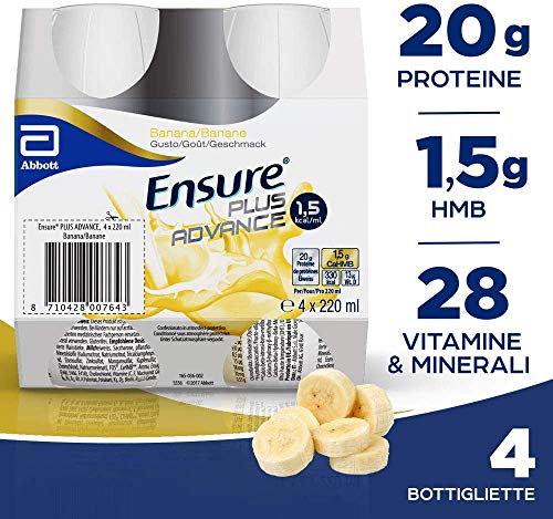 Ensure Bebida Suplemento Alimenticio "Plus Advance", sabor Plátano - 4 Botellas x 220 ml