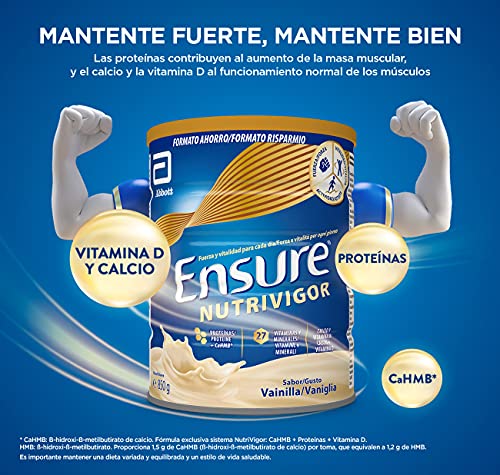 Ensure Nutrivigor - Complemento Alimenticio para Adultos, con HMB, Proteínas, Vitaminas y Minerales, como el Calcio - Sabor Vainilla - 850 g