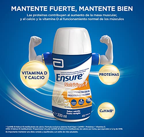 Ensure Nutrivigor - Complemento Alimenticio para Adultos, con HMB, Proteínas, Vitaminas y Minerales, como el Calcio - Sabor Vainilla - Pack de 4 Botellas x 220 ml