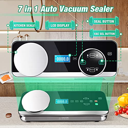 Envasadora al Vacío Raycial 80Kpa Selladora al Vacio Completamente Automática con báscula de Cocina y Pantalla LCD, Secos y Húmedos Maquina Vacío, El sellador Alimentos diseñado con Cuchillo Corte