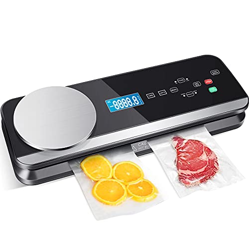 Envasadora al Vacío Raycial 80Kpa Selladora al Vacio Completamente Automática con báscula de Cocina y Pantalla LCD, Secos y Húmedos Maquina Vacío, El sellador Alimentos diseñado con Cuchillo Corte