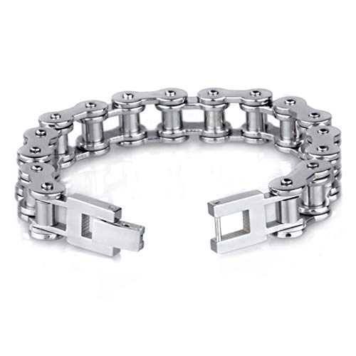 Epinki Hombre Pulsera Titanio Cadena de Bicicleta Plata Brazalete Encantado 225MM