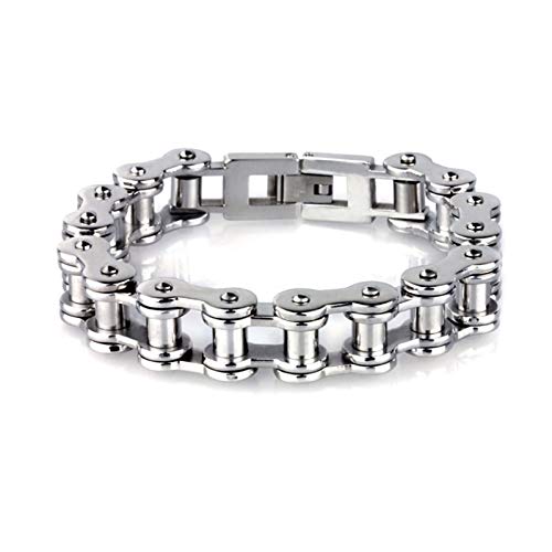 Epinki Hombre Pulsera Titanio Cadena de Bicicleta Plata Brazalete Encantado 225MM