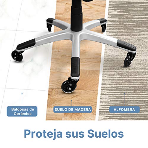 EPLUS LIVING Ruedas para Silla Oficina, 10x22 mm Silla IKEA Ruedas para Silla Oficina Silicona (5 Piezas), Ruedas para Muebles Oficina, Ruedas de Repuesto Silencioso y Seguro (75mm(3'') - MAX 250kg)