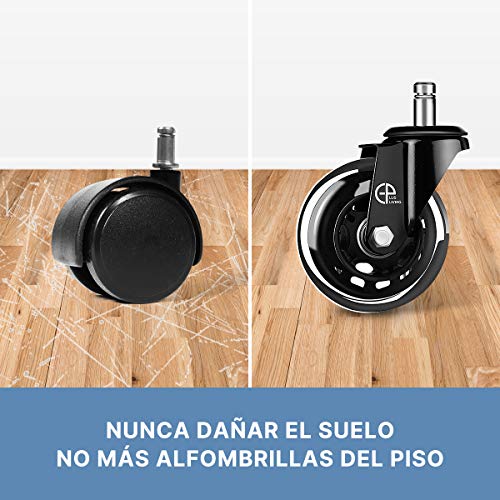 EPLUS LIVING Ruedas para Silla Oficina, 10x22 mm Silla IKEA Ruedas para Silla Oficina Silicona (5 Piezas), Ruedas para Muebles Oficina, Ruedas de Repuesto Silencioso y Seguro (75mm(3'') - MAX 250kg)