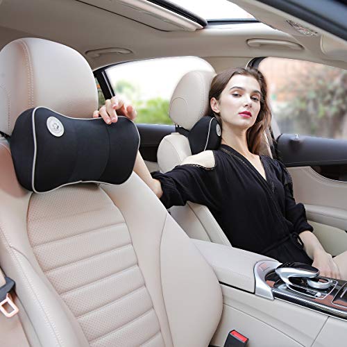 Ergocar Ortopédico Almohada de Cuello - Cojín de Asiento para Coche para Alivio de Dolor de Espalda & Cuello, Cojín para Casa, Oficina, Coche, Viajes (Almohada de Cuello, Negro)