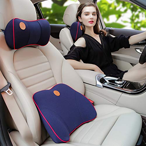 Ergocar Ortopédico Almohada de Cuello - Cojín de Asiento para Coche para Alivio de Dolor de Espalda & Cuello, Cojín para Casa, Oficina, Coche, Viajes (Almohada de Cuello, Azul)