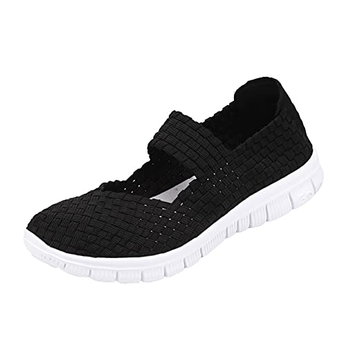 ERLINGO Zapatillas de senderismo para mujer tejidas ligeras y elásticas transpirables para caminar a la moda, cómodas zapatillas deportivas Mary Jane, color, talla 39 EU