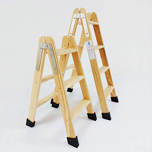 Escaleras Tijera de Madera Pino Doble Subida Certificadas. Ideal para Profesionales Pintor, Escayolista, Electricista o hasta para su hogar! (3 Peldaños)