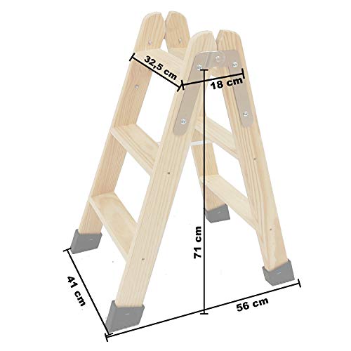 Escaleras Tijera de Madera Pino Doble Subida Certificadas. Ideal para Profesionales Pintor, Escayolista, Electricista o hasta para su hogar! (3 Peldaños)