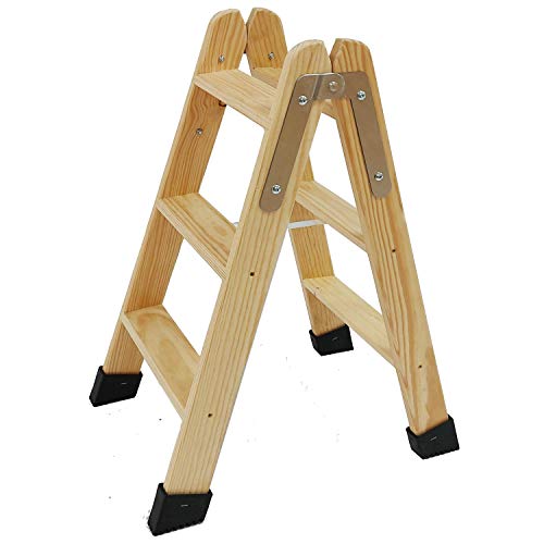 Escaleras Tijera de Madera Pino Doble Subida Certificadas. Ideal para Profesionales Pintor, Escayolista, Electricista o hasta para su hogar! (3 Peldaños)