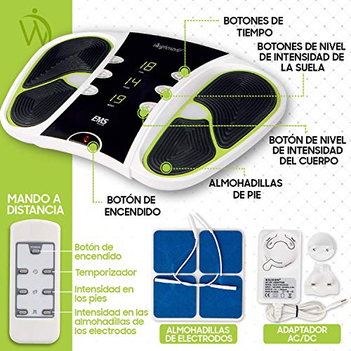 Estimulador Circulatorio Eléctrico - Mejora Circulación Piernas, Masajeador Impulsos Eléctricos, Alivia El Dolor, Electroestimulador Muscular Piernas y Cuerpo, Control Remoto 99 niveles intensidad