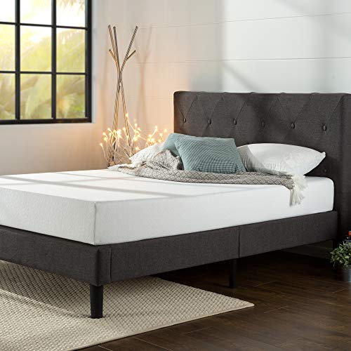 Estructura de cama tapizada ZINUS Shalini de 35 cm | Base para colchón | Soporte de láminas de madera | Para adultos, niños, adolescentes | Montaje sencillo | 90 x 190 cm | Gris oscuro