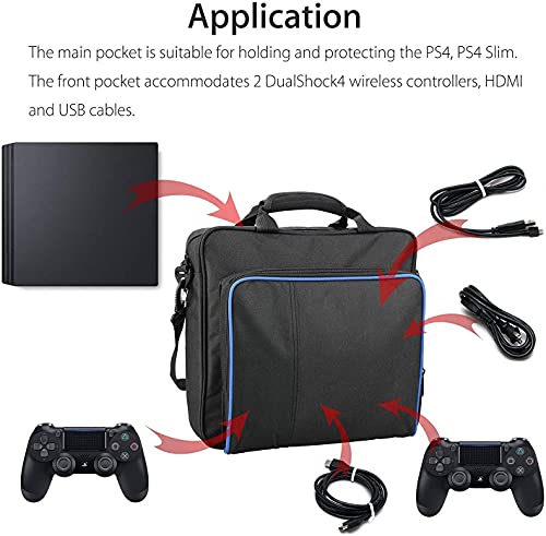 Estuche de Transporte para PS4 Consola/Controlador/Accesorios, Bandolera de Viaje para Hombro Bolsa de Almacenamiento para Juegos con Correa Ajustable Compatible con Playstation 4/PS4 Slim/PS4 Pro